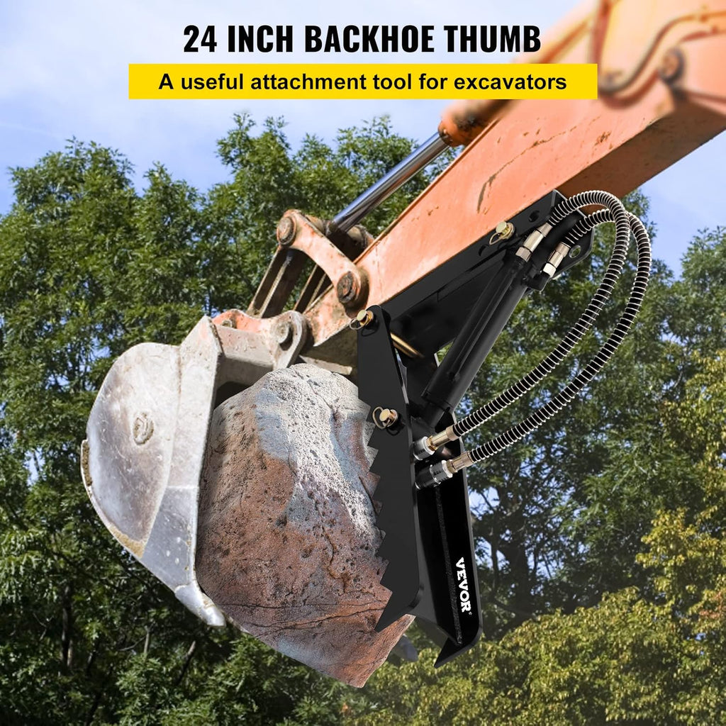 24 inch Hydraulic Backhoe Excavator Thumb Attachments Weld On 1/2in Teeth Thick Steel Plate Assembly with Hydraulic Cylinder Z410