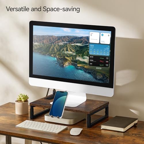 Monitor Stand Riser with Charging, Adjustable Computer Desk Organizer with Phone Holder H132