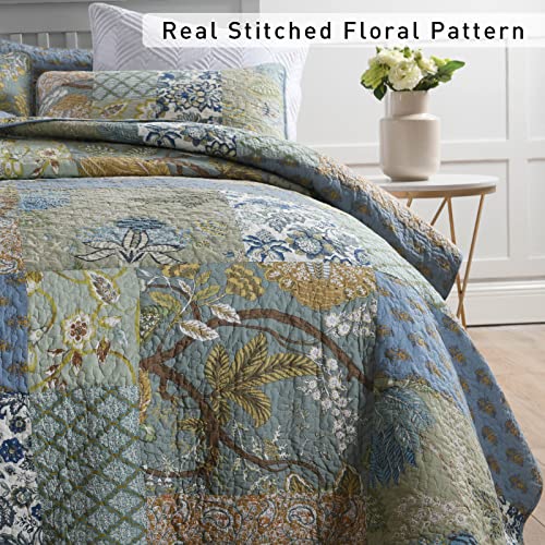 Azure Blue 100% Cotton Queen Size 3-Piece Quilt Set N24082