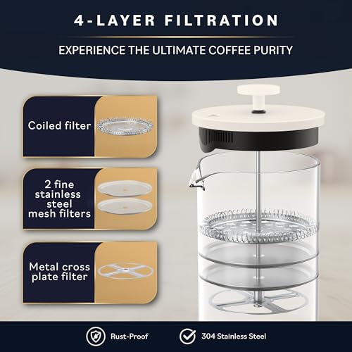 34 oz French Press Coffee Maker with Bamboo Wood Handle Borosilicate Glass K140