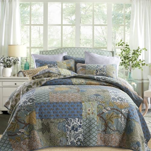 Azure Blue 100% Cotton Queen Size 3-Piece Quilt Set N24082