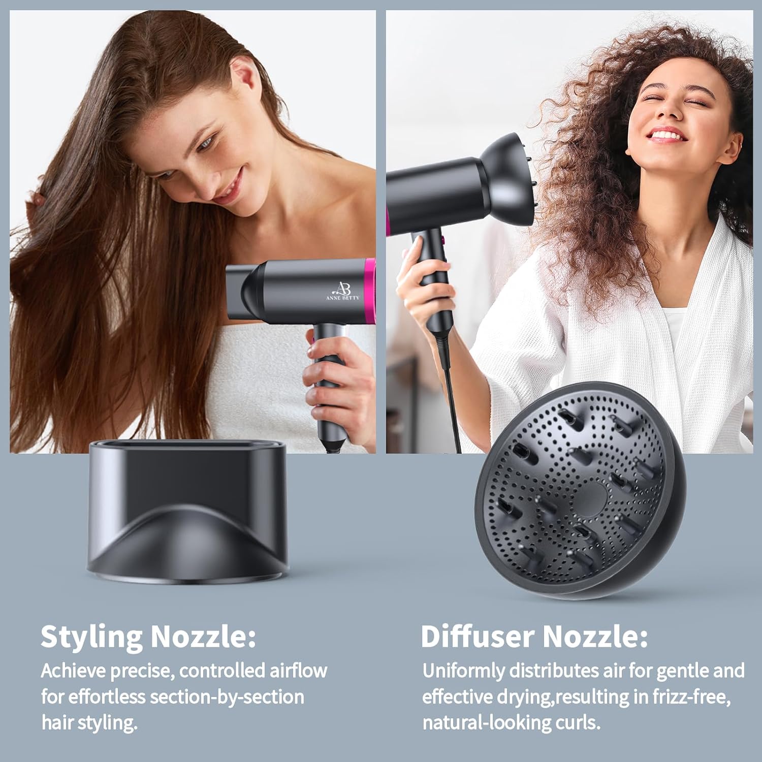 1800 Watt Ionic Hair Dryer with Diffuser and Nozzle G53037