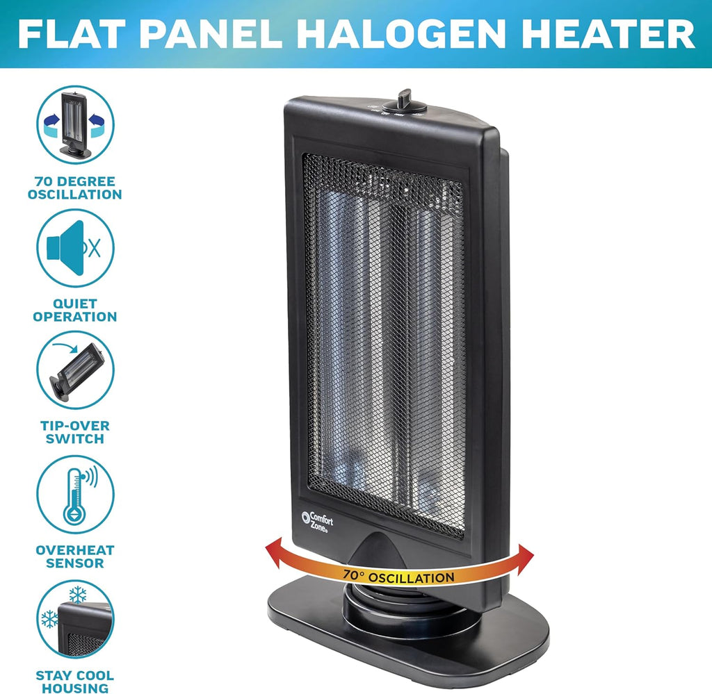 Oscillating Portable Space Heater, Flat Panel, Halogen, Infrared, Electric, 800W C8976