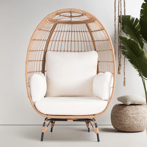 Ivory Oversized PE Wicker Egg Chair with 4 Cushions S9768
