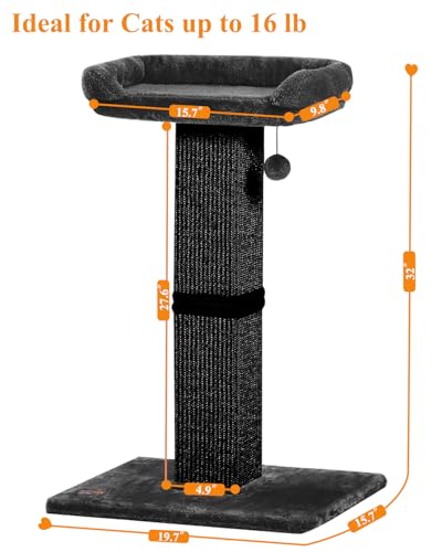 Large Sisal Cat Scratching Post with Plush Perch, Light Grey P593699