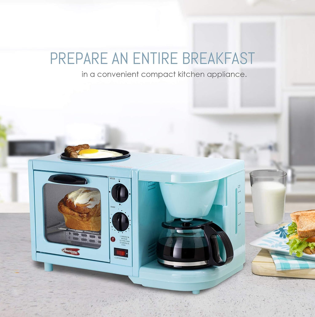 Aqua 3-in-1 Breakfast Maker Station with 4 Cup Coffeemaker and Toaster Oven E278