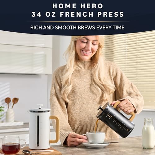 34 oz French Press Coffee Maker with Bamboo Wood Handle Borosilicate Glass K140