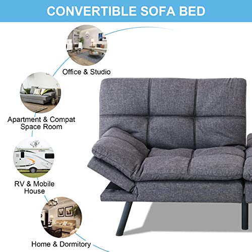 Grey Linen Memory Foam Futon Sofa Bed 71''x33''x31.5'' J6663