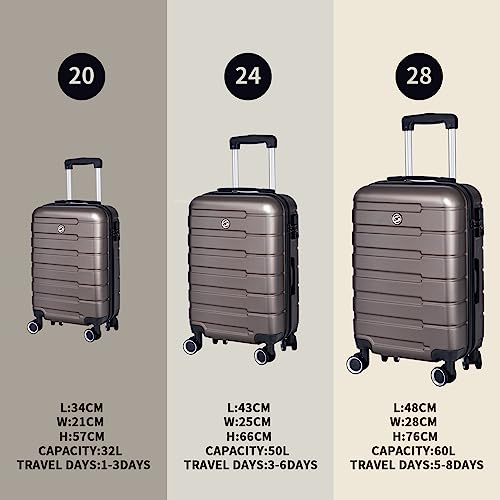 3 Piece Hardshell Expandable ABS Luggage Set with Spinner Wheels and TSA Lock 20in/24in/28in Cement Grey R286