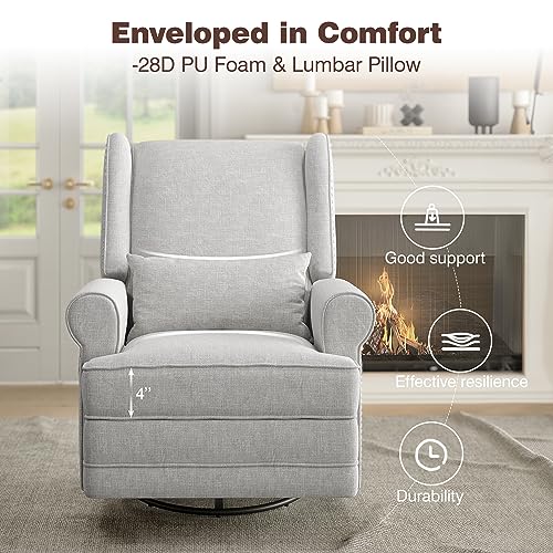 Beige Swivel Nursery Glider Recliner with Lumbar Pillow and Footrest K5166