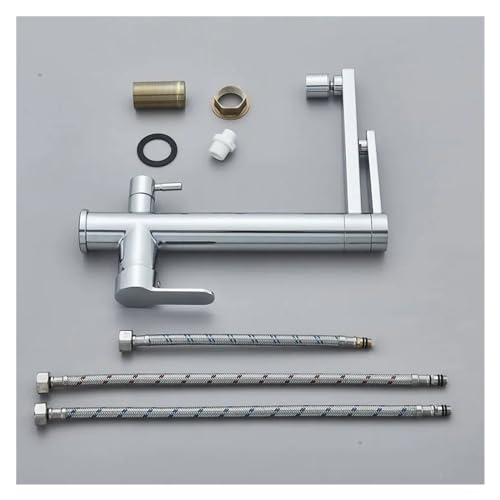 Chrome Dual Handles Cold Hot Water Mixer Tap Filter 2 Spouts Rotation Kitchen Faucet I1835