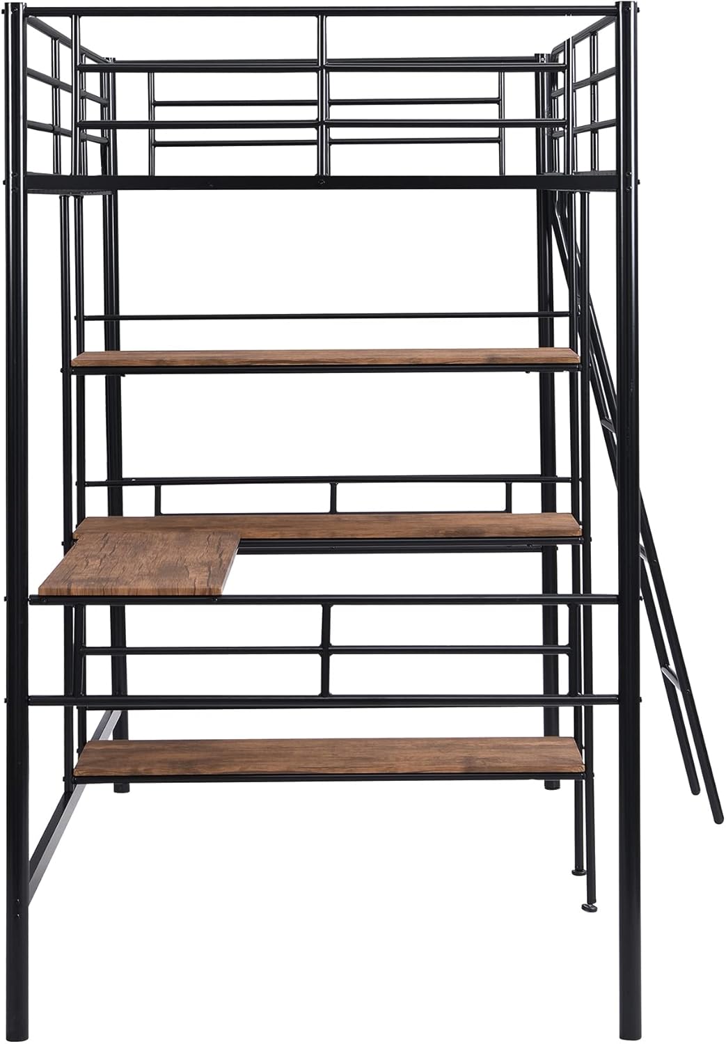 Black Metal Twin Size Loft Bed with Built-in Desk and Shelves O283620