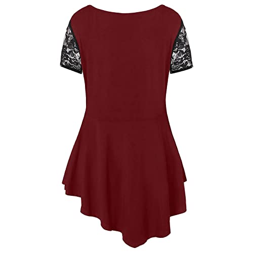 Women's Floral Lace Short Sleeve Blouses Plus Size Tunic Tops G510