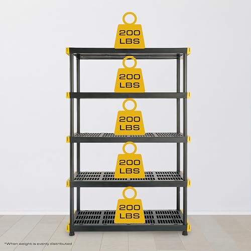 Black 5-Tier Heavy Duty Plastic Storage Shelving Unit I6005