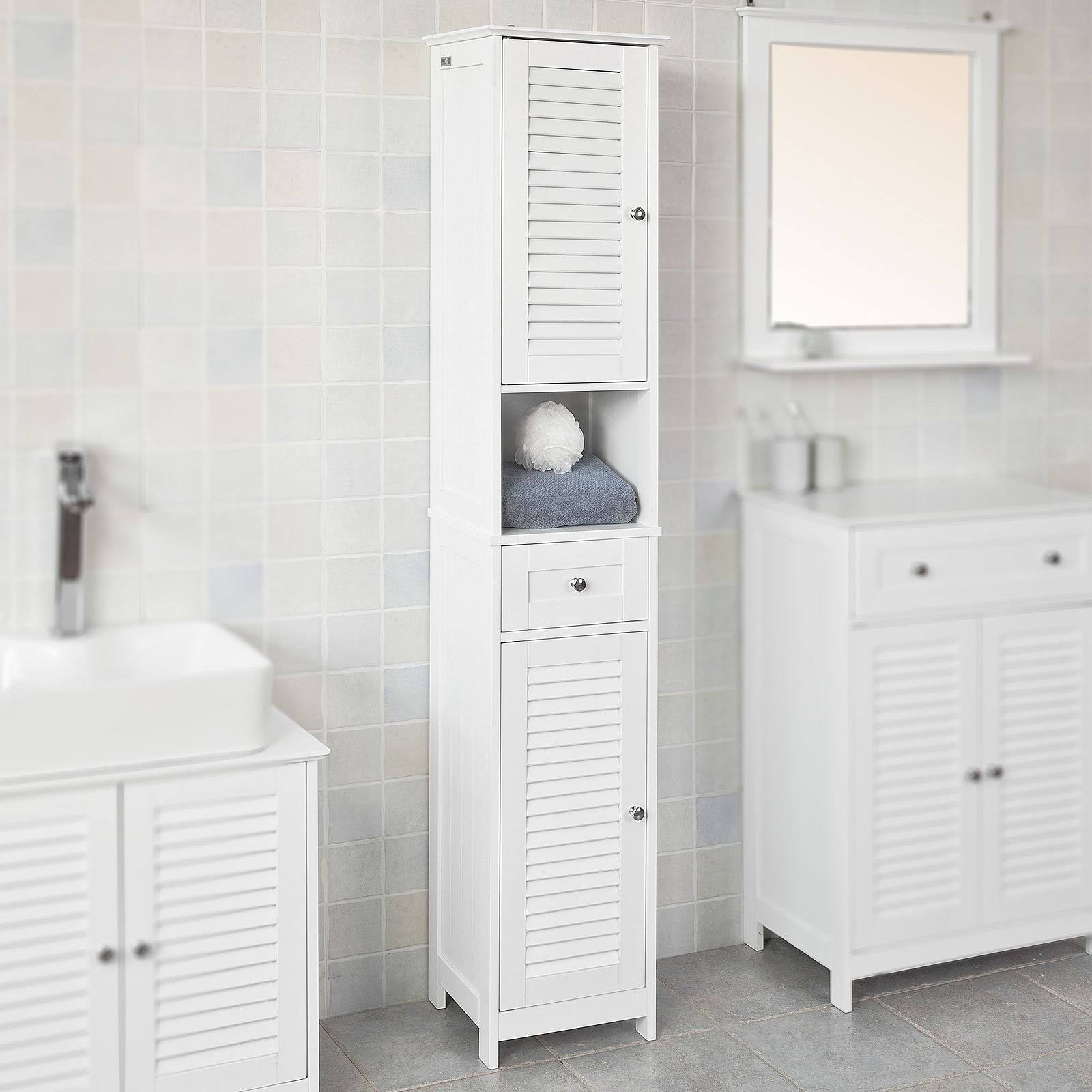 White Tall Bathroom Storage Cabinet with Shelves and Drawers U3162