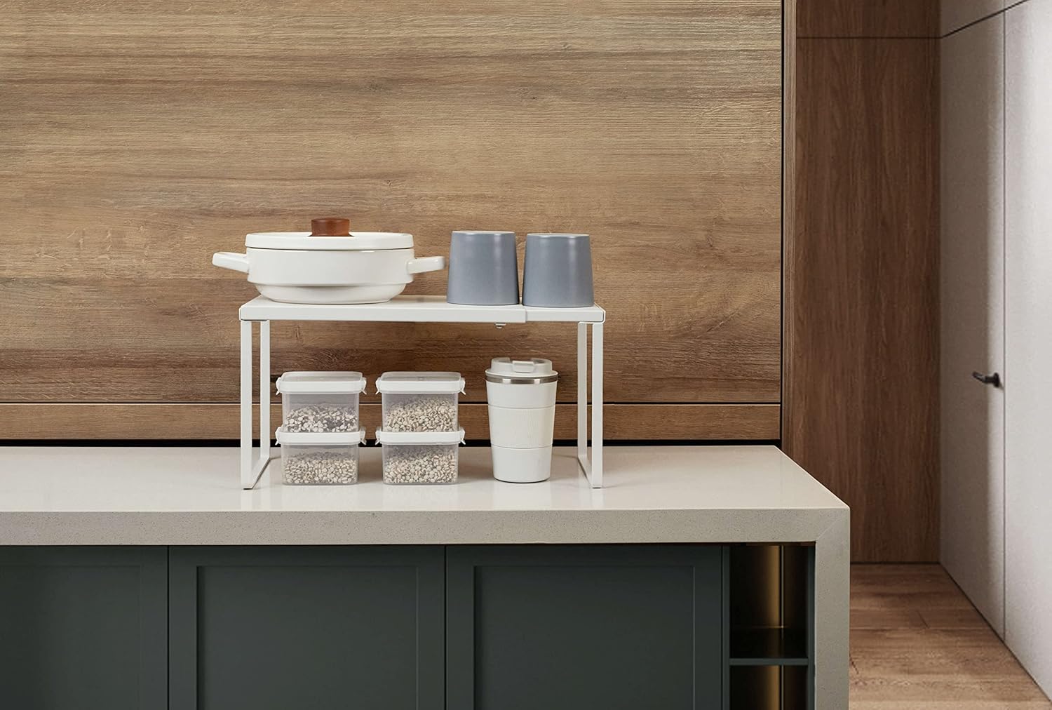 White Expandable Metal Cabinet Shelf Organizer B55033