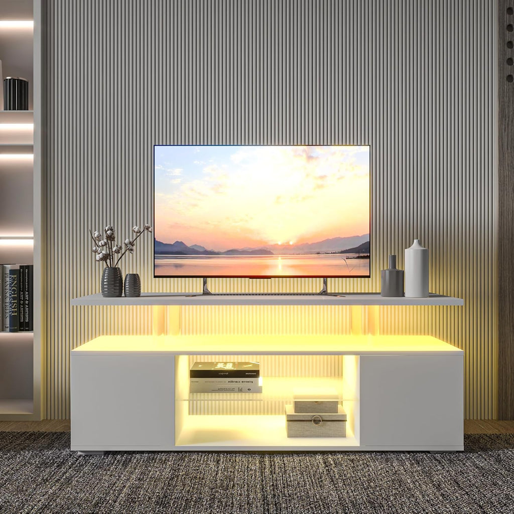 White TV Stand with Storage and Open Shelves W848