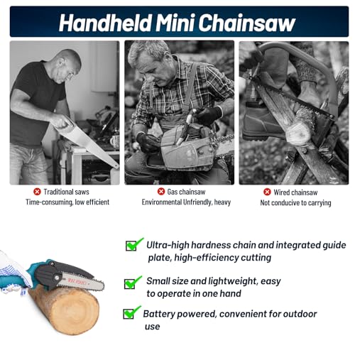 6 Inch Cordless Electric Chainsaw with 2 pcs 2AH Batteries & 3 Replace Chains K967