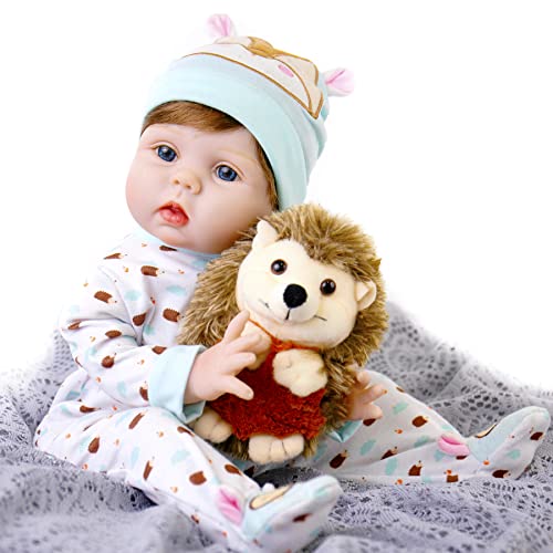 22 Inch Realistic Lifelike Newborn Baby Doll with Teddy Toy and Doll Accessories D3281