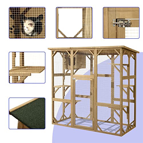 70 Inch Wooden Catio with Resting Box and 6 Jumping Platforms R527