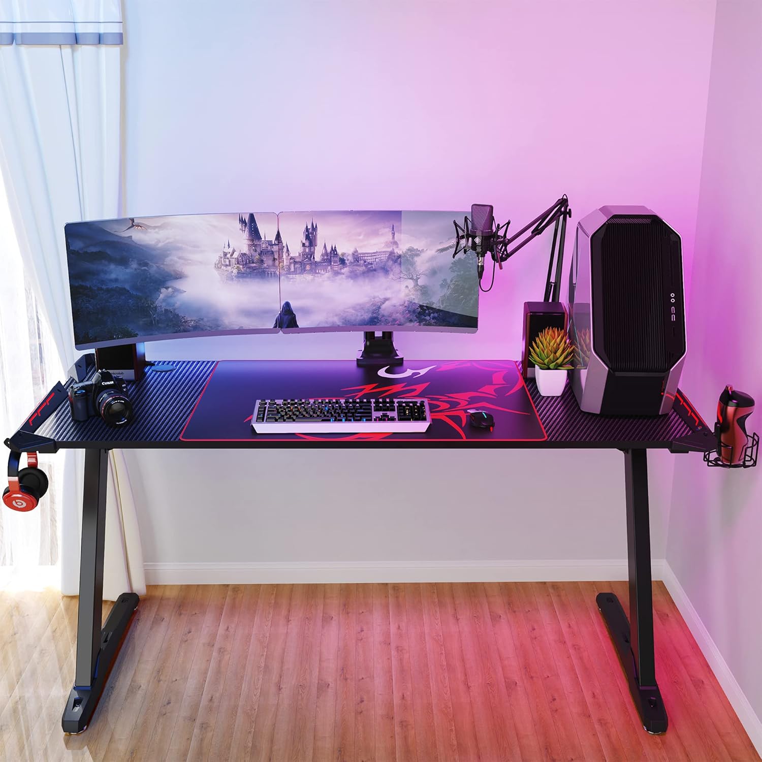 60 inch Z Shaped Gaming Desk with RGB LED Lights Z1896