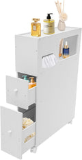 White Slim Rolling Bathroom Storage Cabinet K967886
