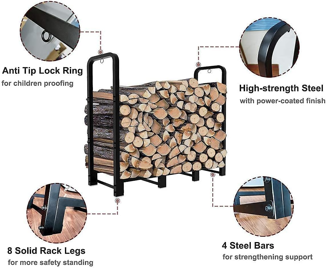 Black 4ft Outdoor Firewood Rack B16938