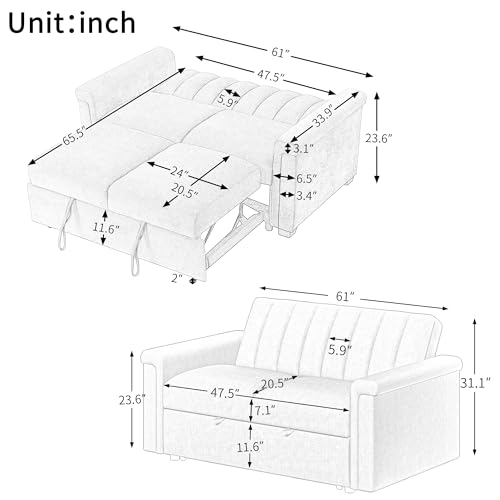 Beige Convertible Sleeper Sofa Bed with Pullout Bed T92457