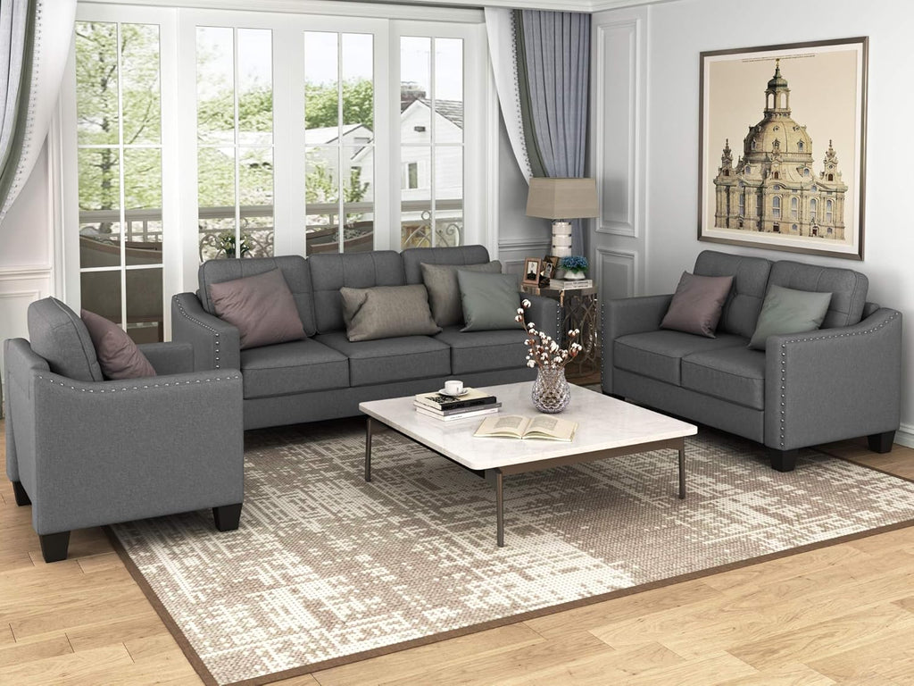Retro Gray Linen Fabric 3 Piece Sofa Set Q666