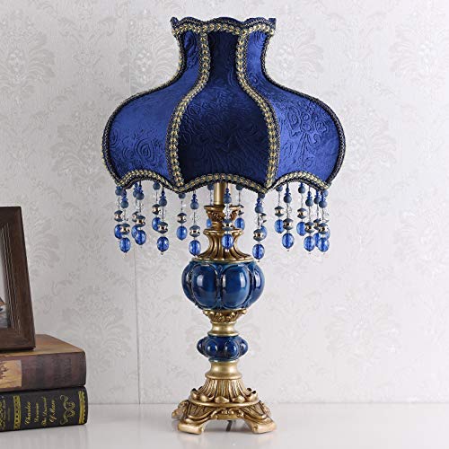 Blue Fabric Lampshade Resin Lamp, 13 in W, 21.6 in H W36896