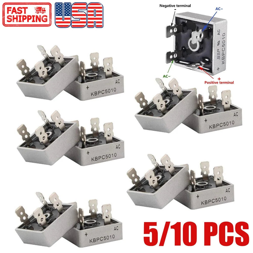5/10Pcs 1000V 50A Metal Case Single Phase Diode Bridge Rectifier A46002