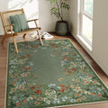 Green Floral 4x6 Washable Low-Pile Area Rug B6699