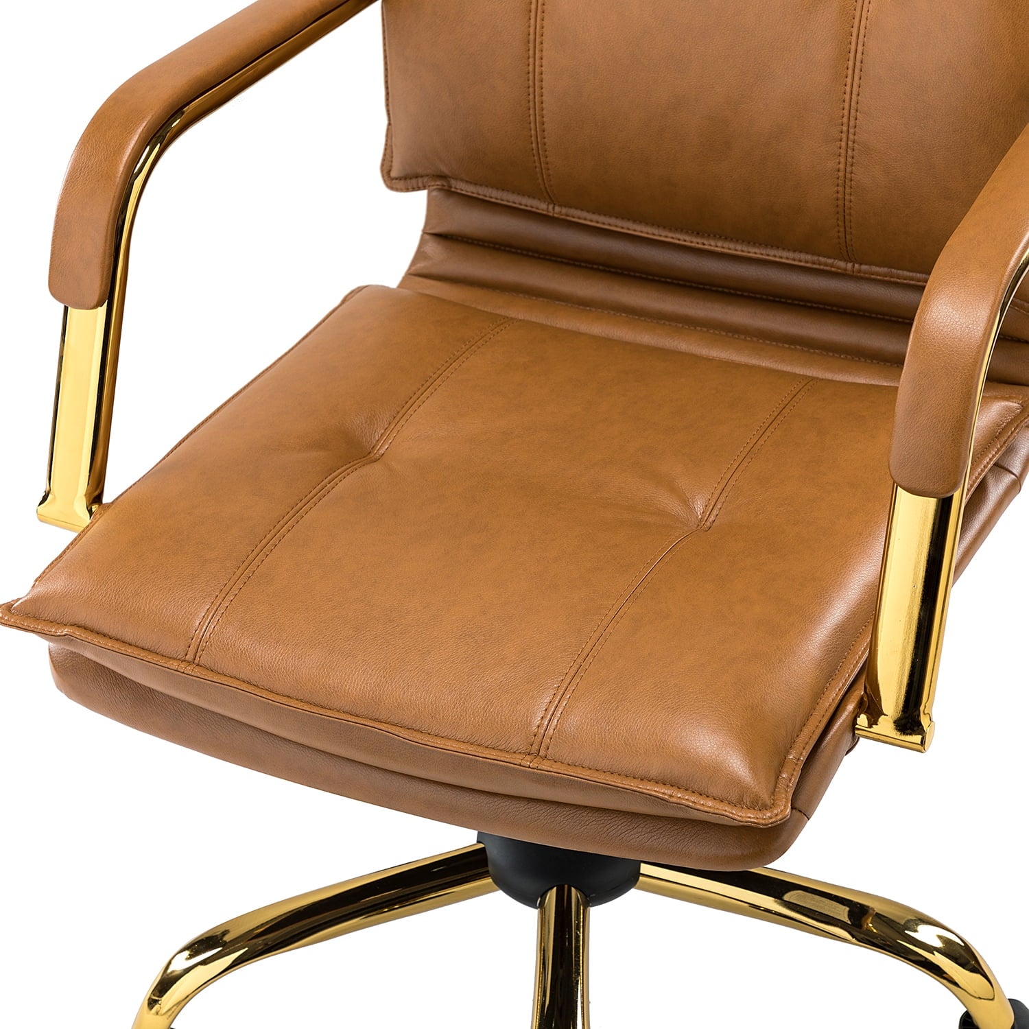 Camel Vegan Leather Task Chair with Tufted Mid Back Armrest Swivel Adjustable F784