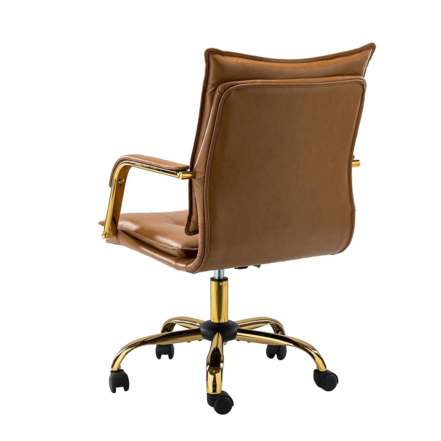 Camel Vegan Leather Task Chair with Tufted Mid Back Armrest Swivel Adjustable F784