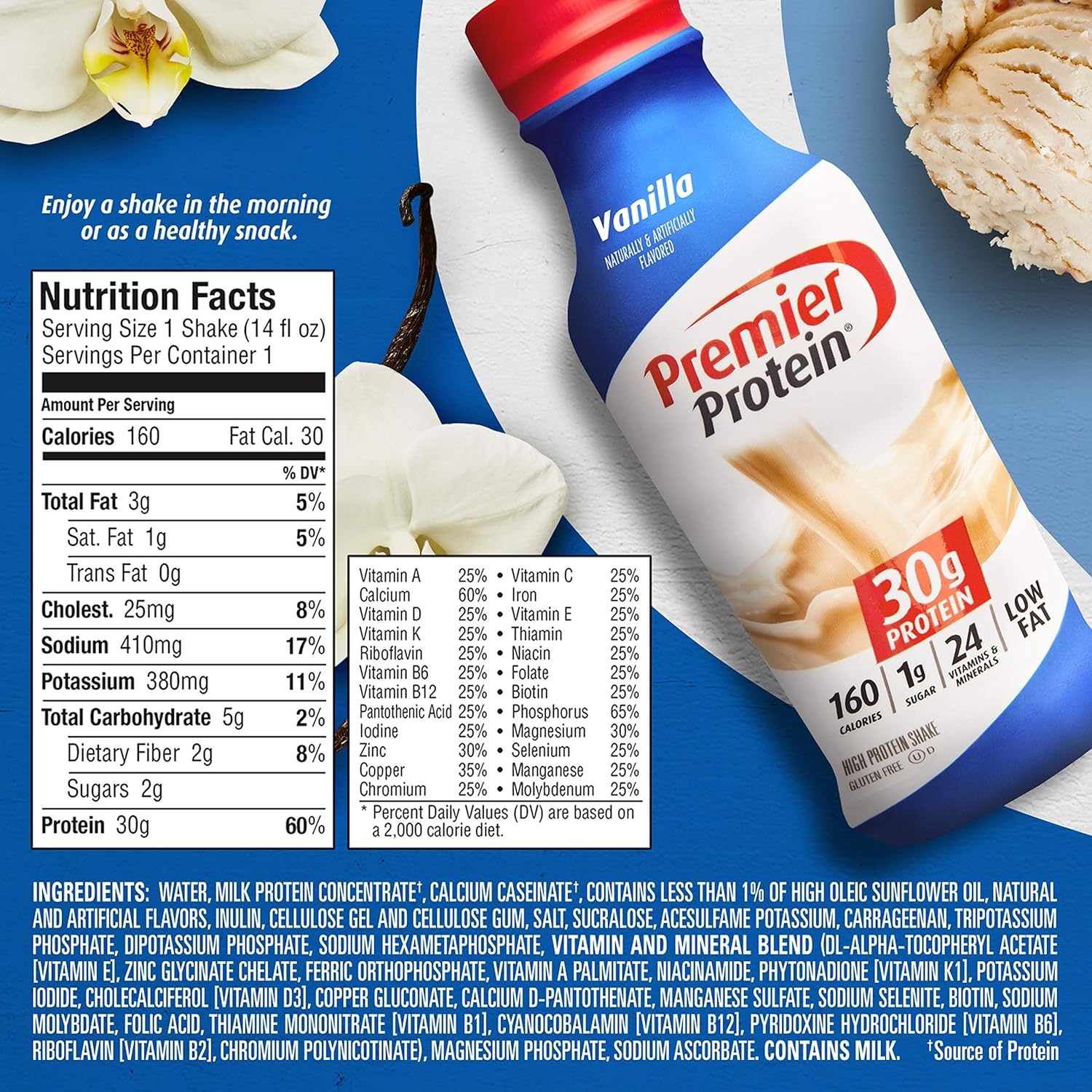 Vanilla Protein Shake 30g Protein 1g Sugar 14 fl oz 12 Pack O67371