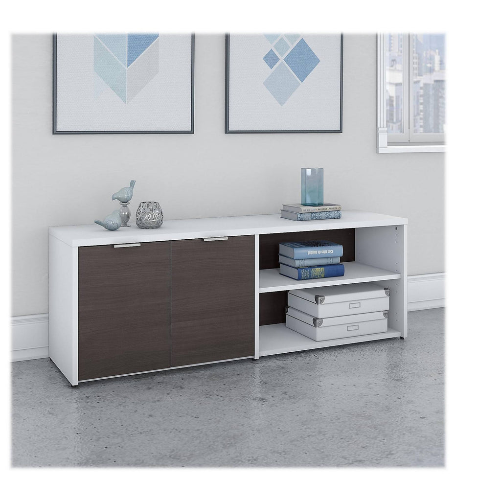 Storm Gray White Low Storage Cabinet with Doors and Shelves T441544