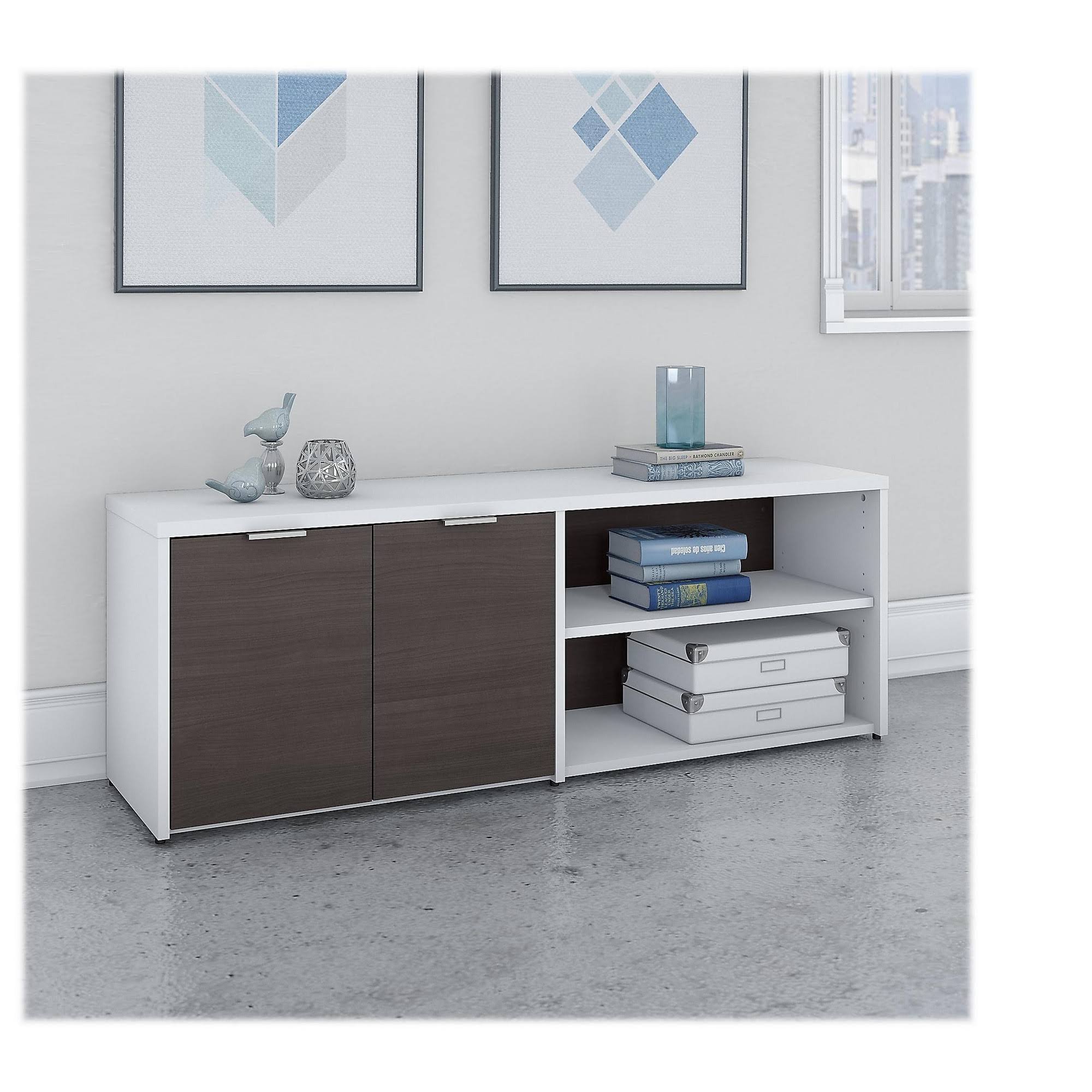 Storm Gray White Low Storage Cabinet with Doors and Shelves T441544