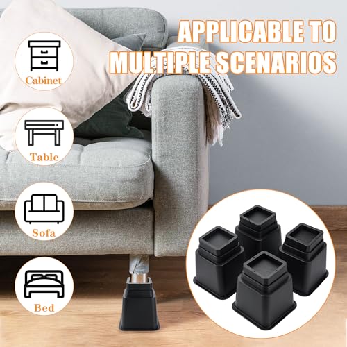 Adjustable Bed Risers Set of 4 (16 pcs Black) E9605