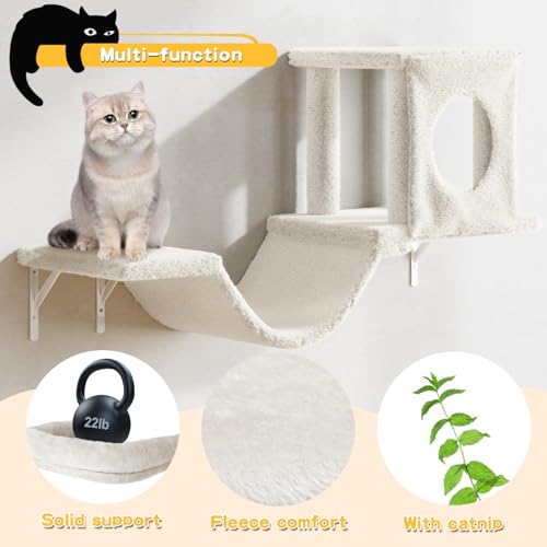 Gray 7 Pcs Cat Wall Shelves with House, Tunnel, Bridge, Steps, Scratcher, Hammock, Bed P73120