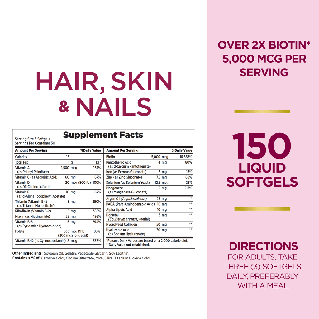 Advanced Hair, Skin and Nail Biotin & Vitamins A, C, & E Softgels, 150 Count L961513