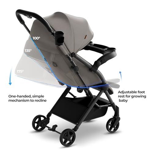 Lightweight Stroller with Snack Tray, Ultra-Compact Fold, Near Flat Recline Seat, Cup Holder, Raincover & Travelbag X391858