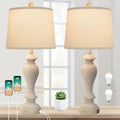 Set of 2 White Fabric Shade Table Lamps with 2 USB Ports, 3-Way Dimmable, 7W LED Bulbs H606575