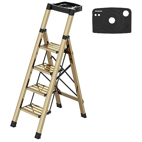 Gold Aluminum Folding Step Stool with Anti-Slip Pedal, 330 lbs Capacity F7138