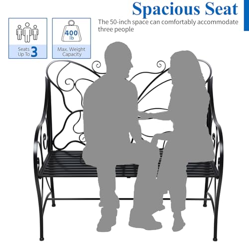 Black Cast Iron Metal Outdoor Bench with Armrests W314