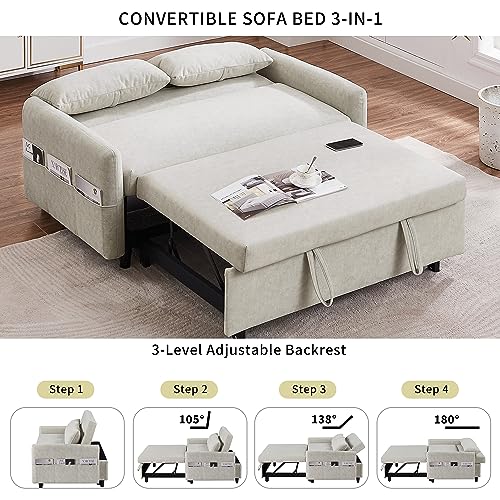 Gray 3 in 1 Convertible Sleeper Sofa Futon Couch Pullout Bed with Storage Pockets Y651277