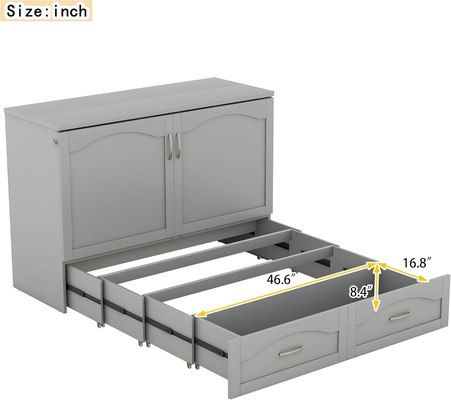 Gray Full Size Murphy Cabinet Bed with Built-in Charging Station H1161