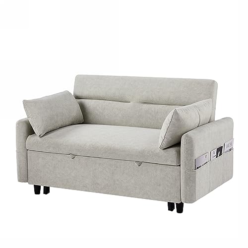 Gray 3 in 1 Convertible Sleeper Sofa Futon Couch Pullout Bed with Storage Pockets Y651277