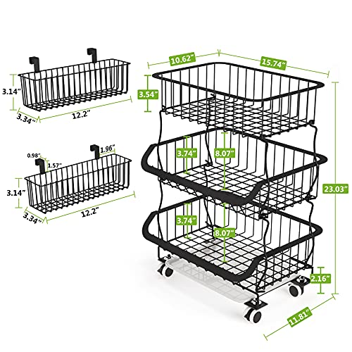 5 Tier Stackable Metal Wire Basket Cart with Rolling Wheels W399521