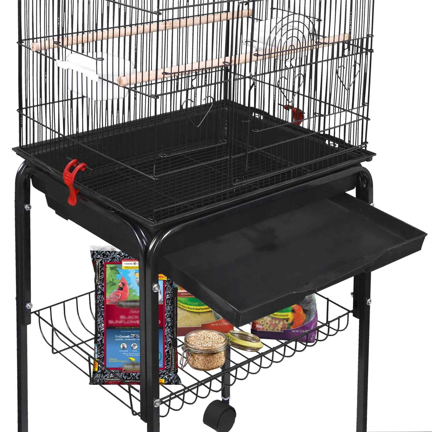 59'' Wrought Iron Bird Cage with Rolling Stand I782