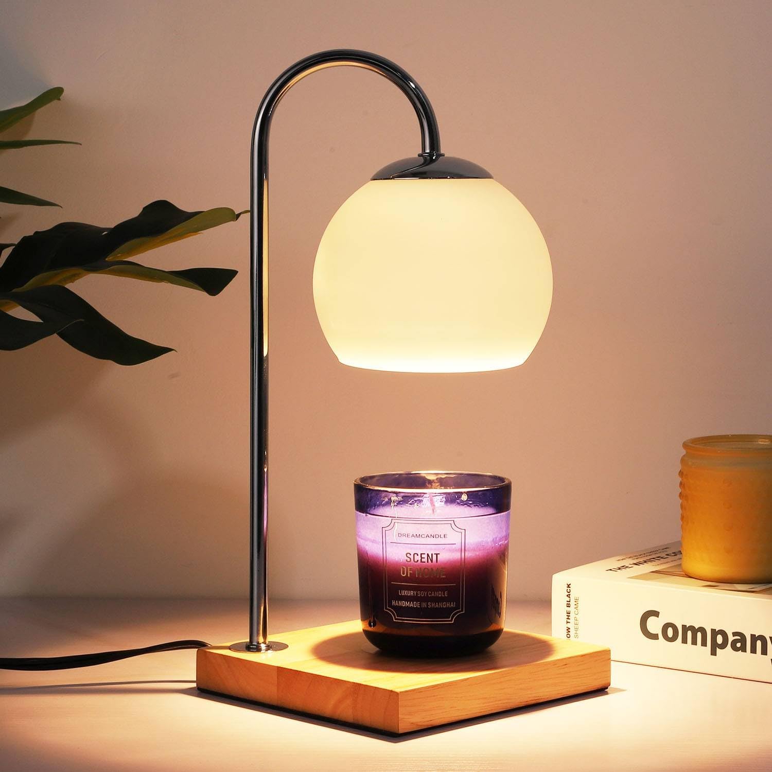 Silver Candle Warmer Lamp with Timer and Glass Lampshade T240